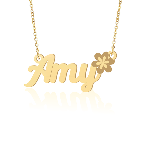 Prime & Pure 9K Yellow Gold Name Necklace Amy with Flower