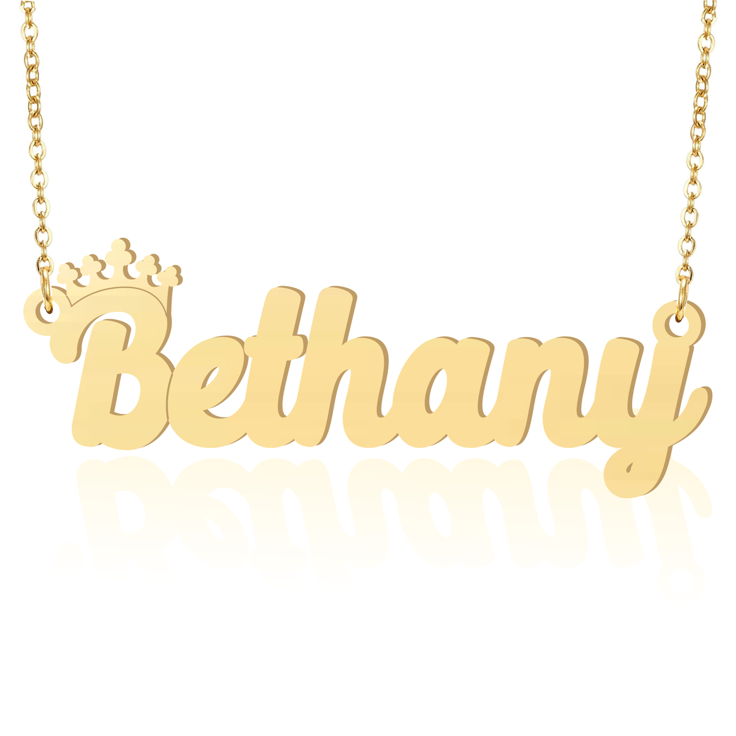 Prime & Pure 9K Yellow Gold Name Necklace Bethany with Crown