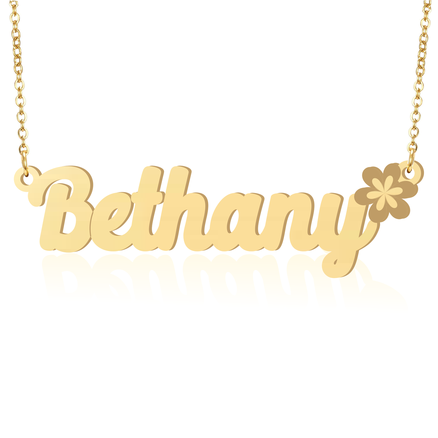 Prime & Pure 9K Yellow Gold Name Necklace Bethany with Flower