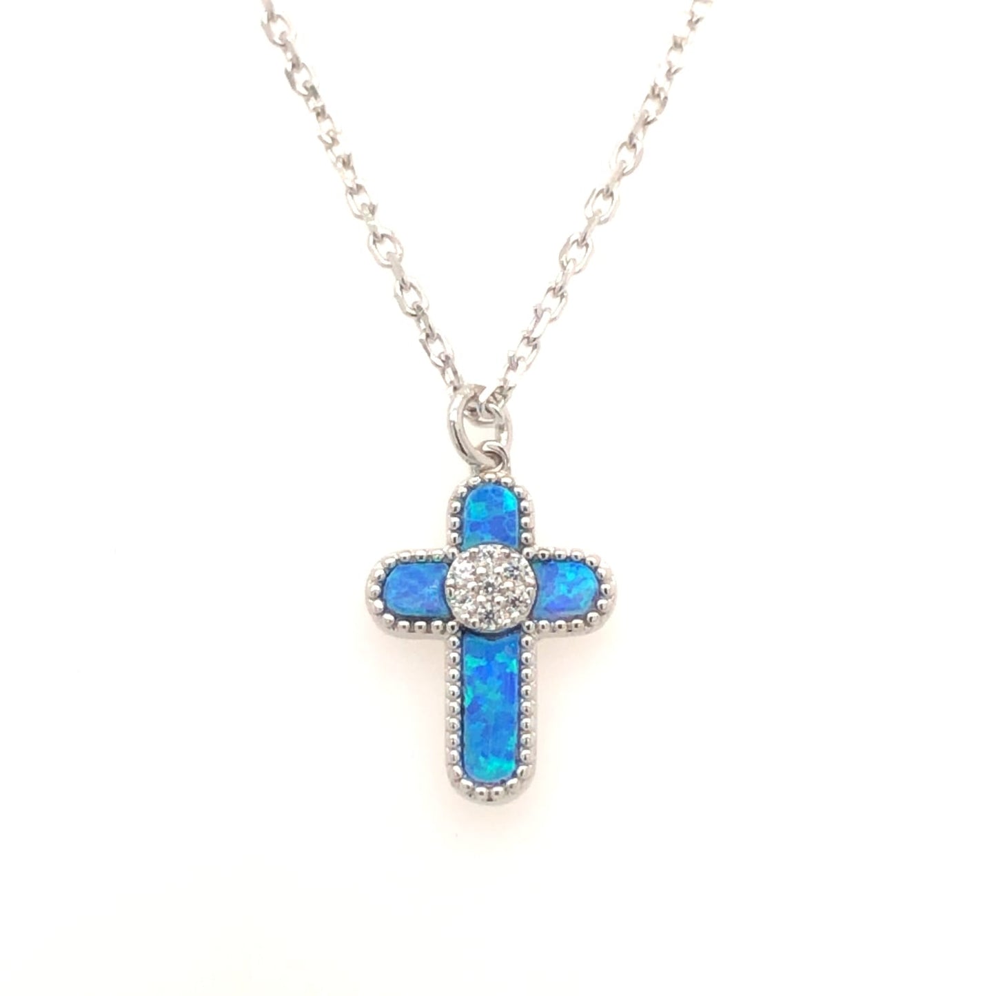 Blue Stone Silver Cross