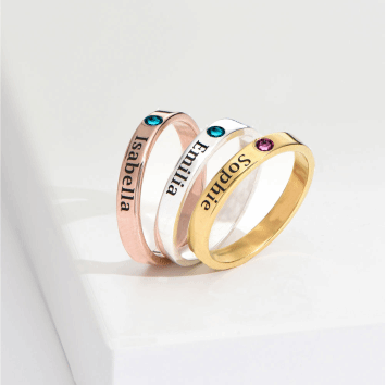 Birthstone Engraved Name Ring