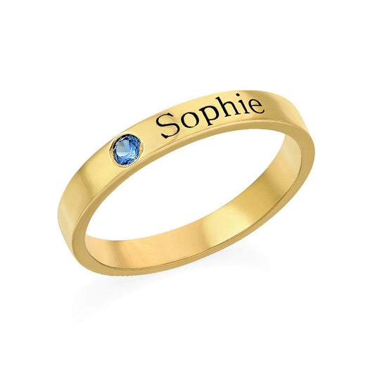 Birthstone Engraved Name Ring