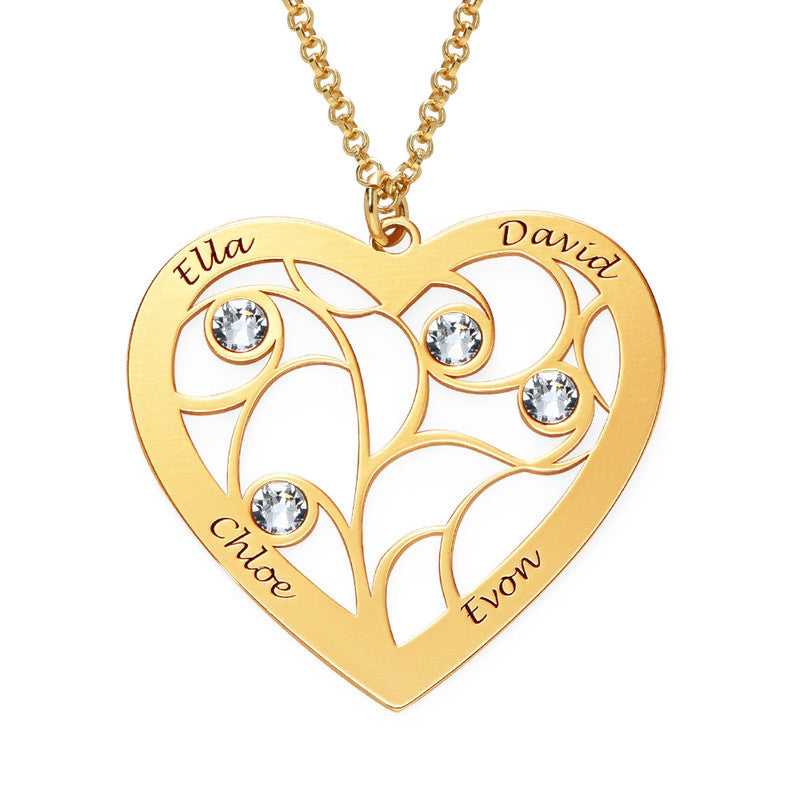 Family Heart Tree Birthstones Necklace