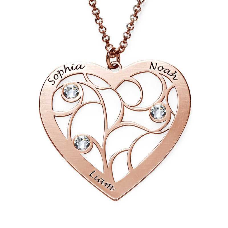 Family Heart Tree Birthstones Necklace