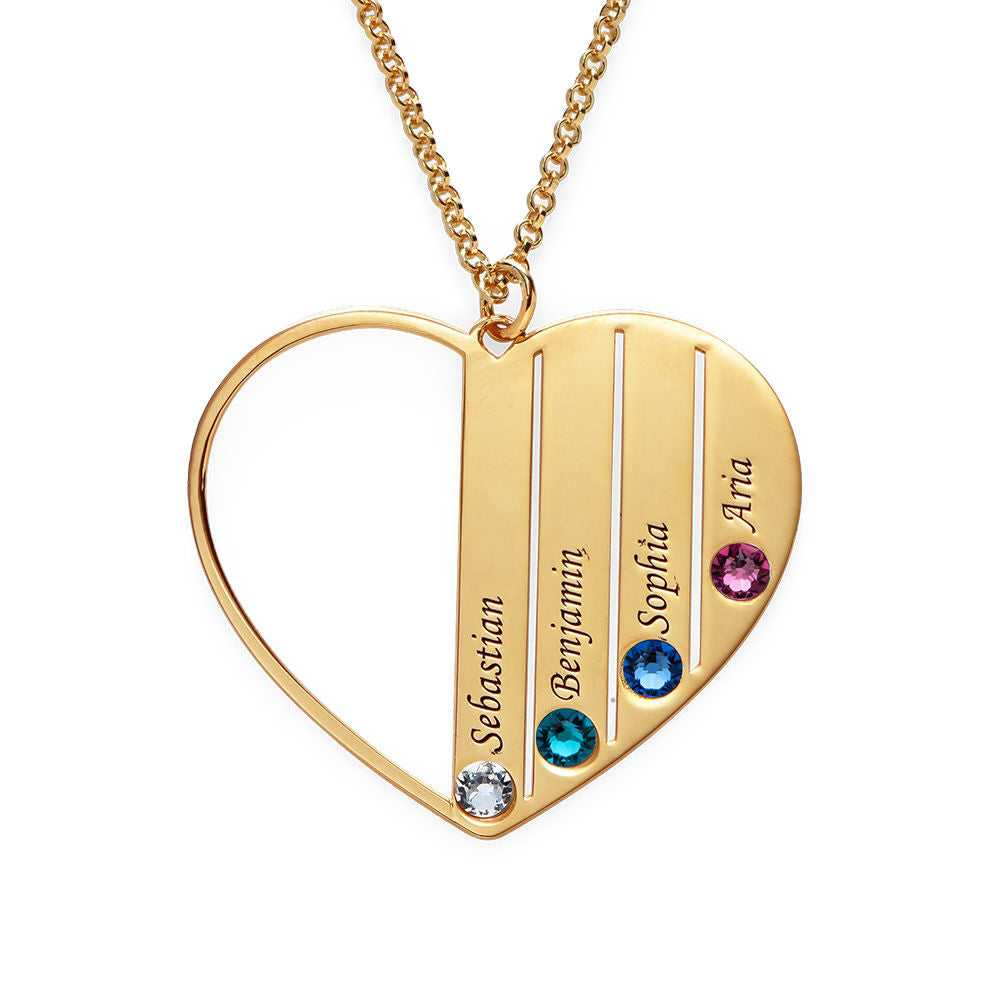 Half Heart family Birthstones Necklace