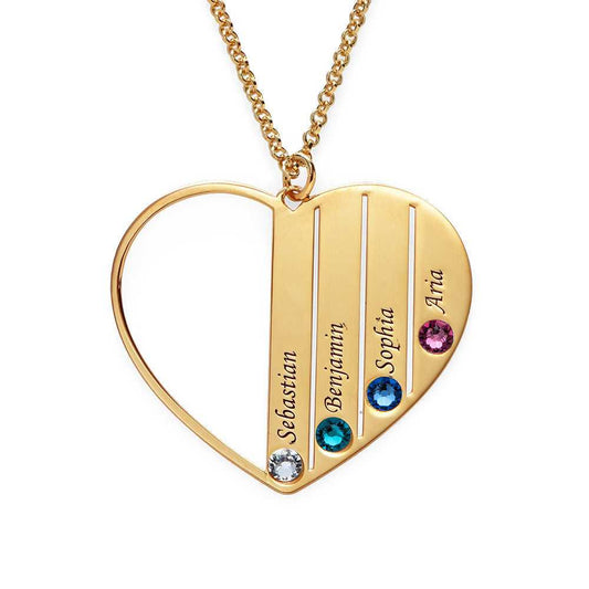 Half Heart family Birthstones Necklace