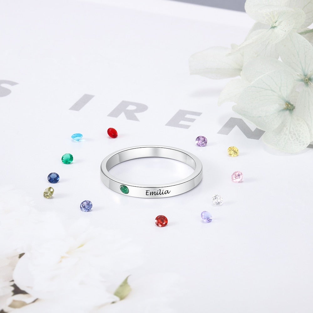 Birthstone Engraved Name Ring