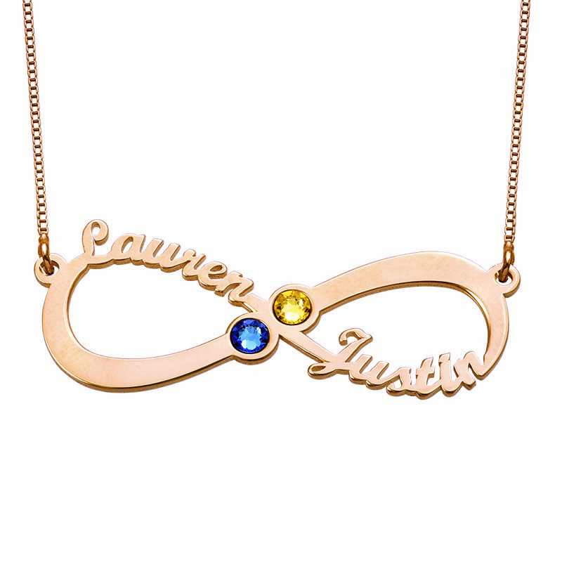 Infinity two Names Birthstones Necklace