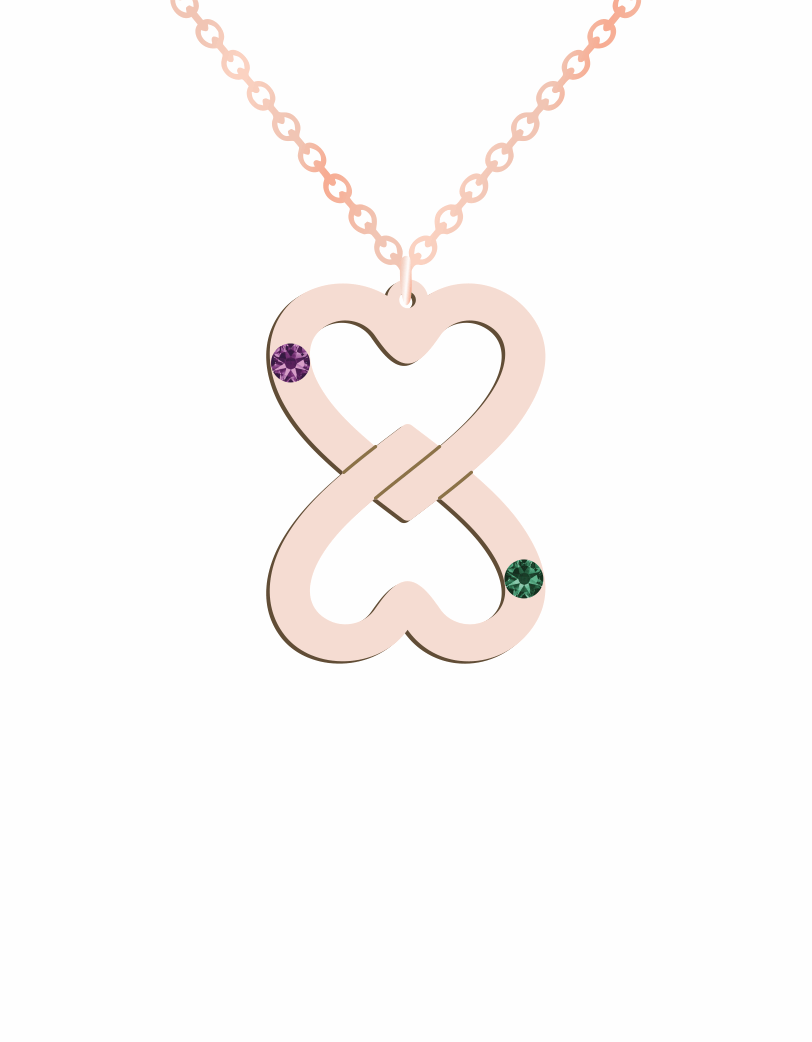 Couple Hearts Birthstones Necklace