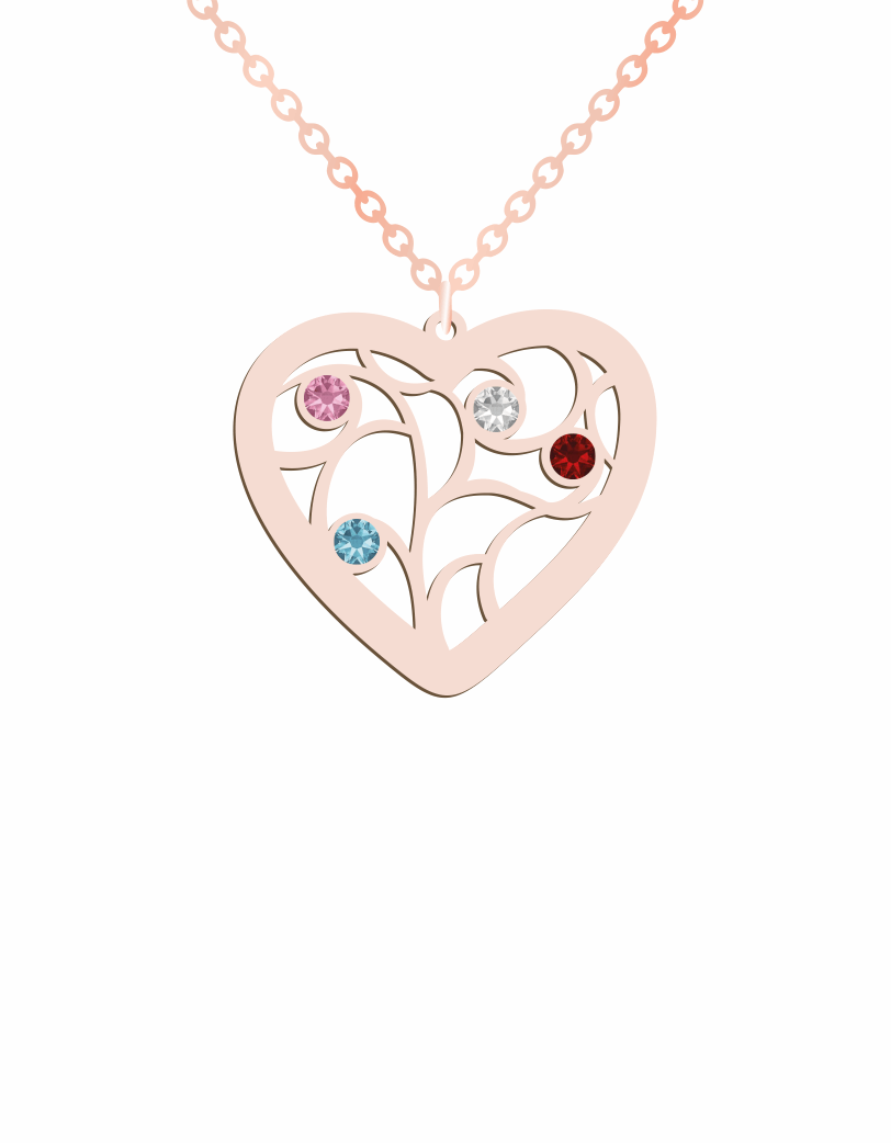 Family Heart Tree Birthstones Necklace