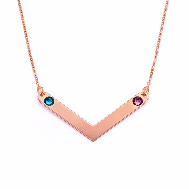Couples V Names Birthstones Necklace