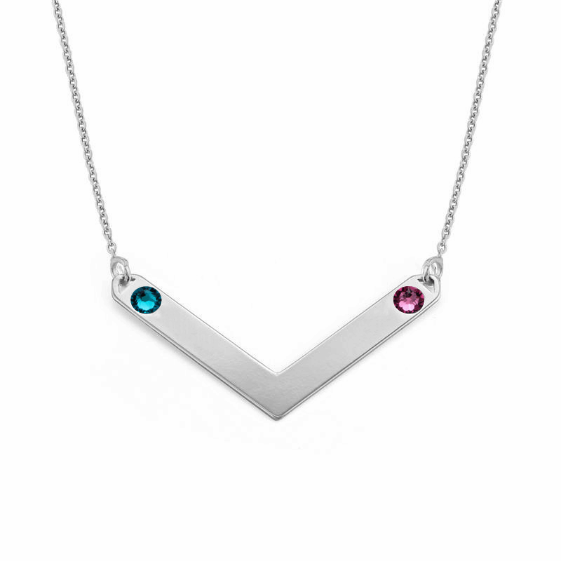 Couples V Names Birthstones Necklace