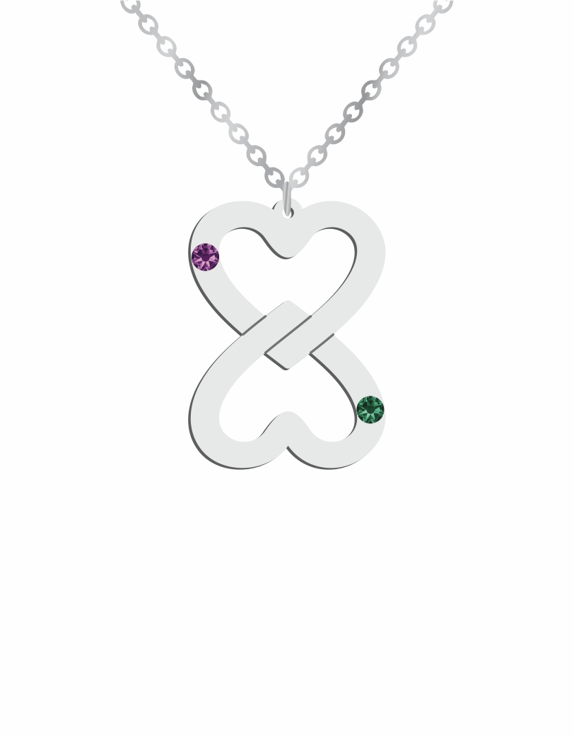 Couple Hearts Birthstones Necklace