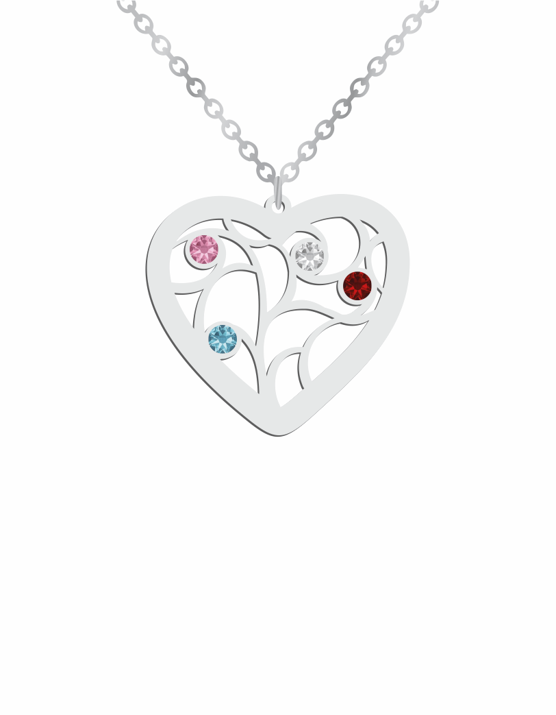 Family Heart Tree Birthstones Necklace