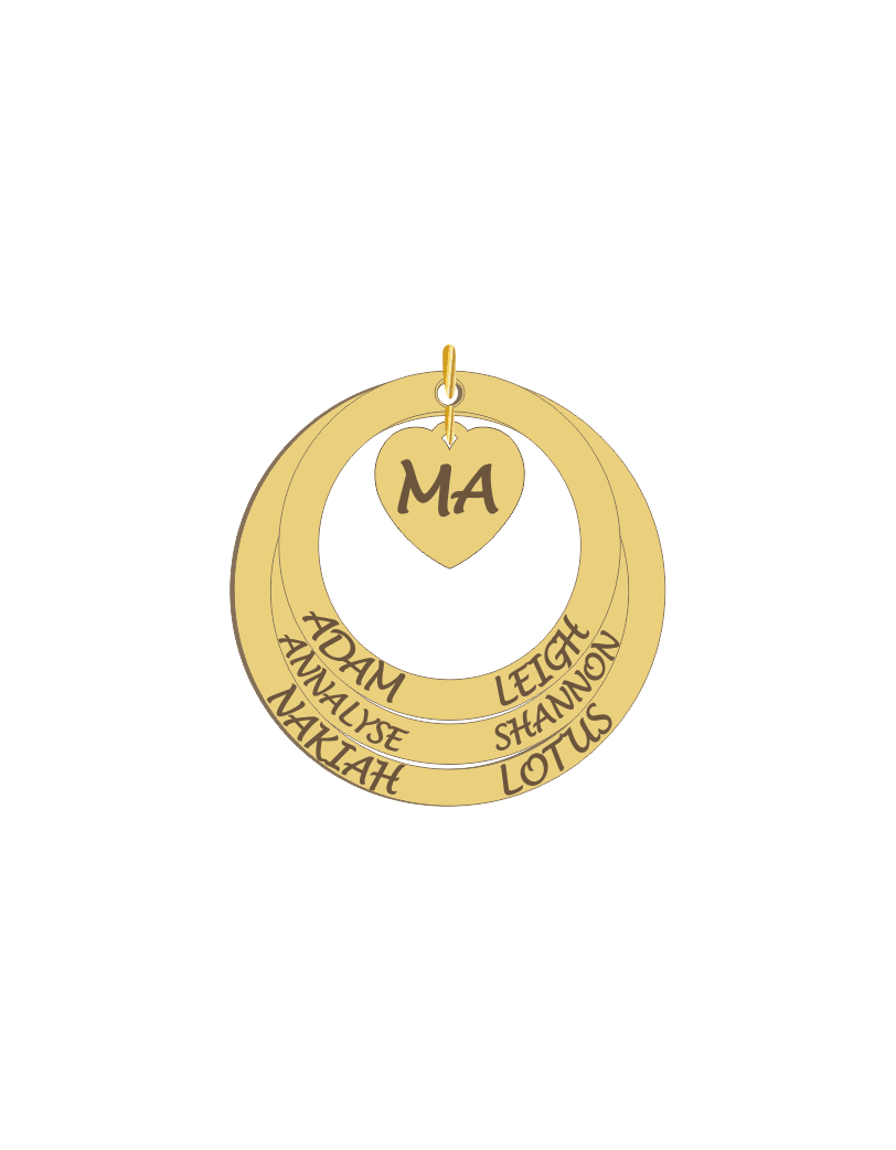 Heart and Circles Family Names Pendant