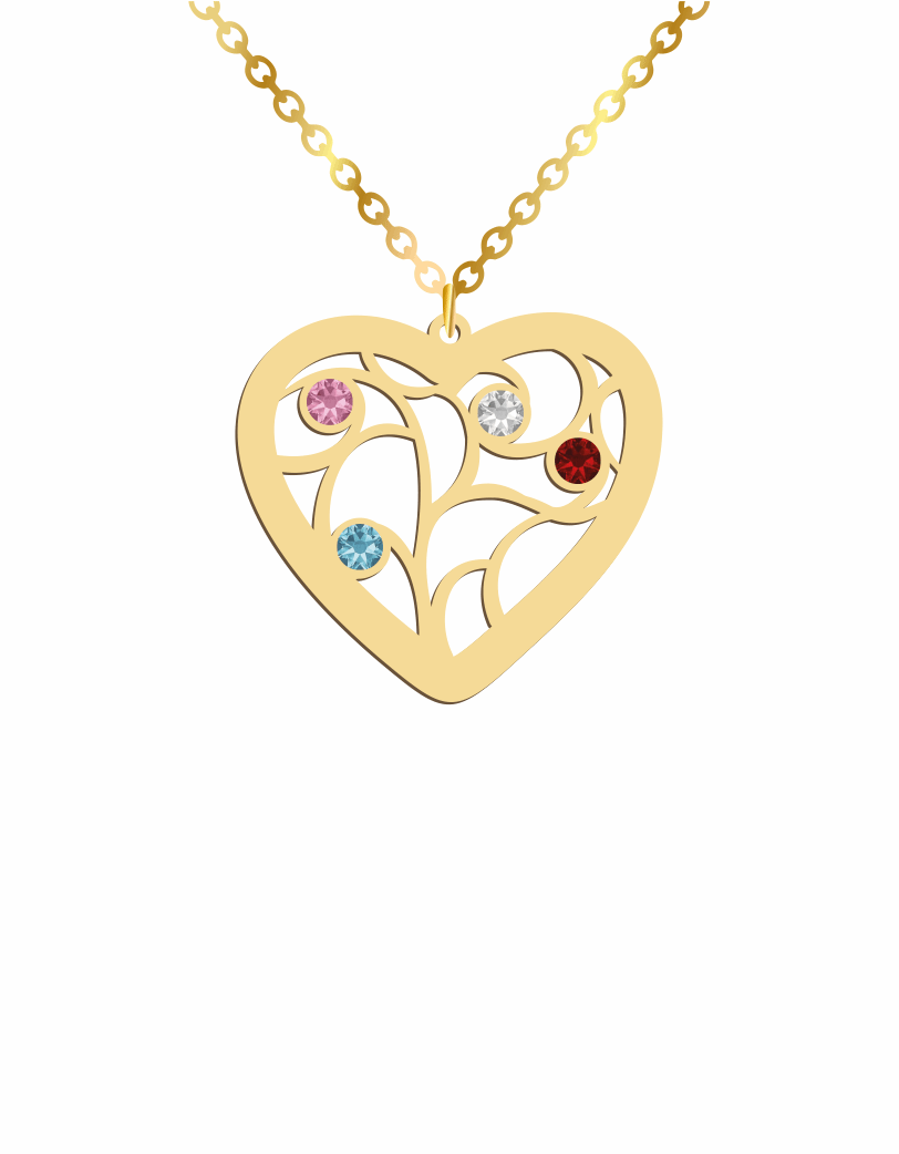 Family Heart Tree Birthstones Necklace